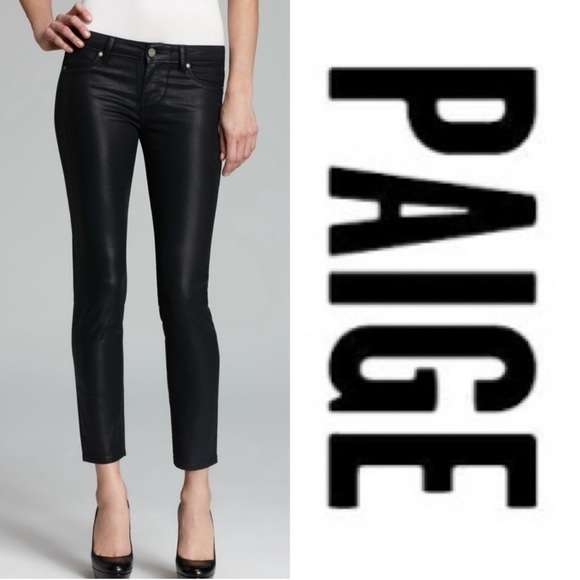 PAIGE Verdugo Ankle Skinny Jeans in Coated Faux Leather Black Silk Wash Size 26 - Picture 1 of 9